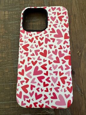 14 Pro Max Phone Case with Red & Pink Heart Pattern Compatible Protective Cover
